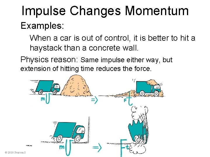 Impulse Changes Momentum Examples: When a car is out of control, it is better