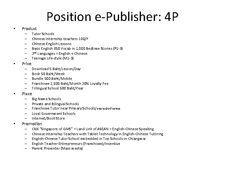 Position e-Publisher: 4 P • Product – – – • Price – – – Position e-Publisher: 4 P • Product – – – • Price – – –