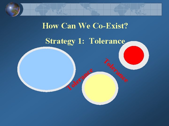 How Can We Co-Exist? Strategy 1: Tolerance a r e l To e c