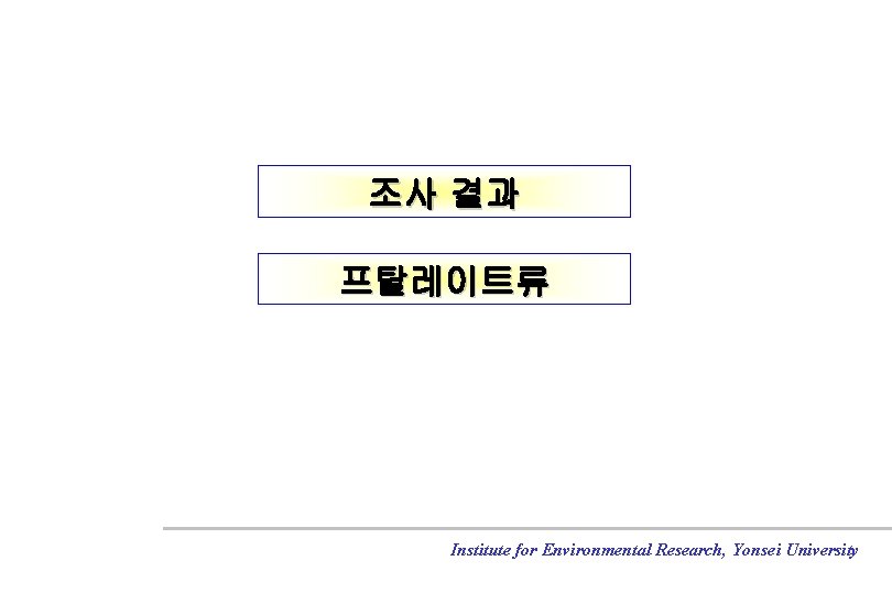 조사 결과 프탈레이트류 Institute for Environmental Research, Yonsei University 