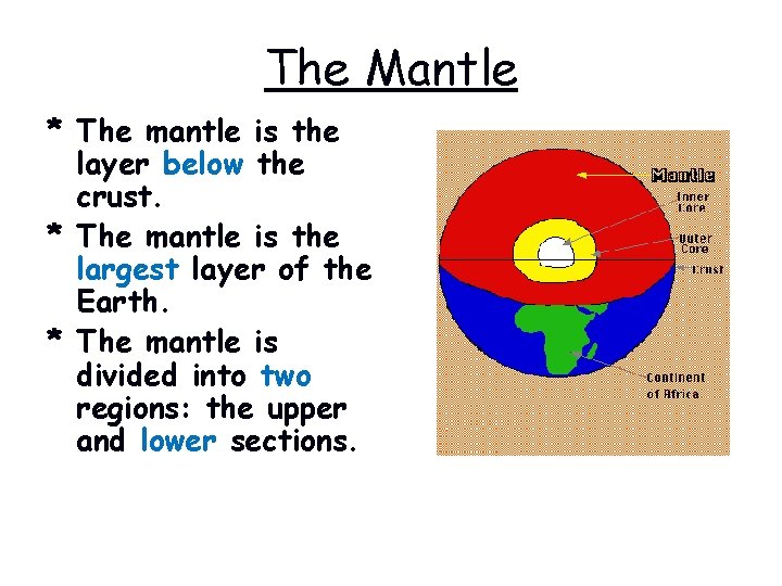 The Mantle * The mantle is the layer below the crust. * The mantle