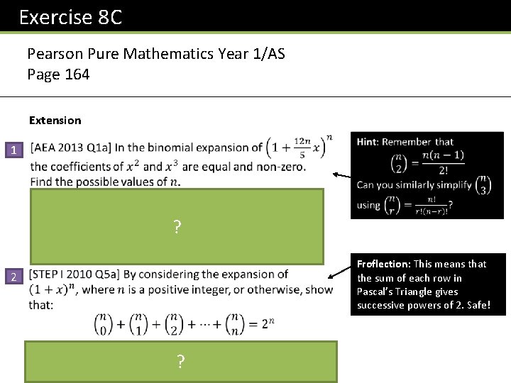 Exercise 8 C Pearson Pure Mathematics Year 1/AS Page 164 Extension 1 ? Froflection: