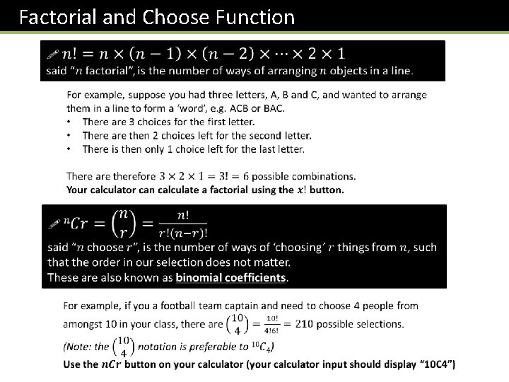 Factorial and Choose Function 