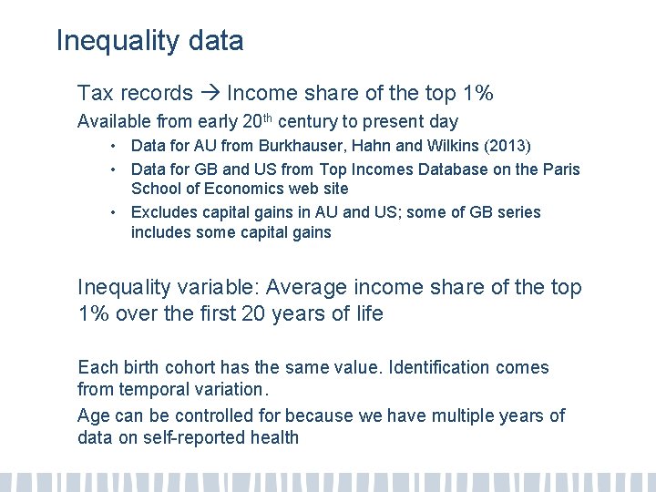 Inequality data Tax records Income share of the top 1% Available from early 20