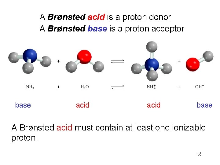 A Brønsted acid is a proton donor A Brønsted base is a proton acceptor