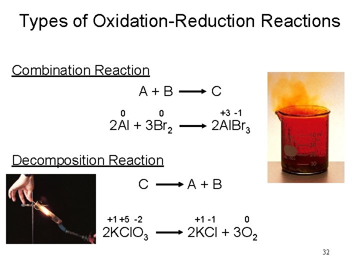 Types of Oxidation-Reduction Reactions Combination Reaction A + B C 0 +3 -1 0