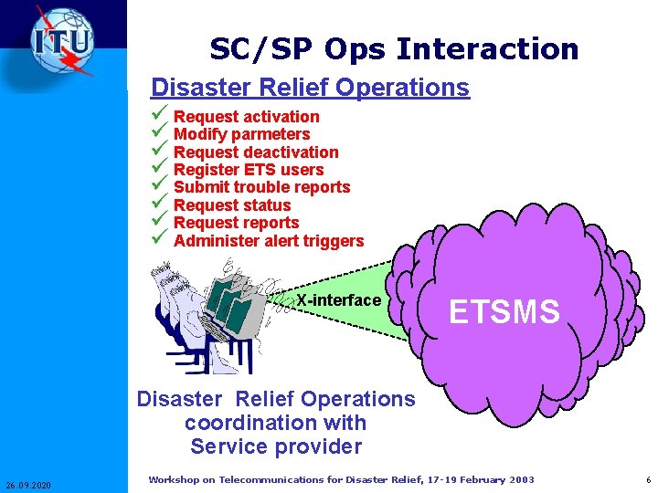 SC/SP Ops Interaction Disaster Relief Operations ü Request activation ü Modify parmeters ü Request