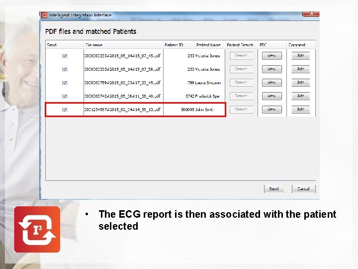  • The ECG report is then associated with the patient selected 