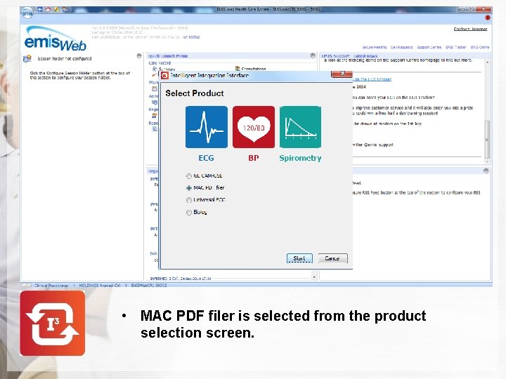  • MAC PDF filer is selected from the product selection screen. 