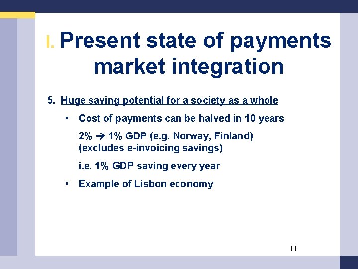 I. Present state of payments market integration 5. Huge saving potential for a society