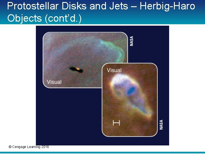 Protostellar Disks and Jets – Herbig-Haro Objects (cont’d. ) © Cengage Learning 2016 Protostellar Disks and Jets – Herbig-Haro Objects (cont’d. ) © Cengage Learning 2016