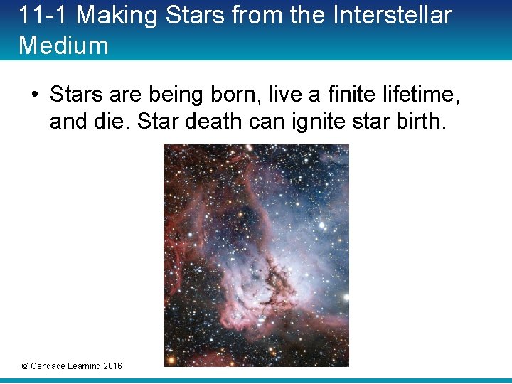 11 -1 Making Stars from the Interstellar Medium • Stars are being born, live 11 -1 Making Stars from the Interstellar Medium • Stars are being born, live