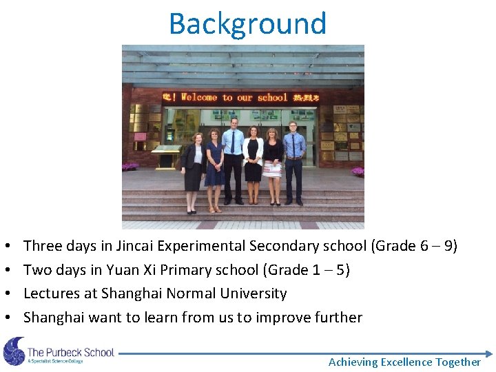 Background • • Three days in Jincai Experimental Secondary school (Grade 6 – 9)