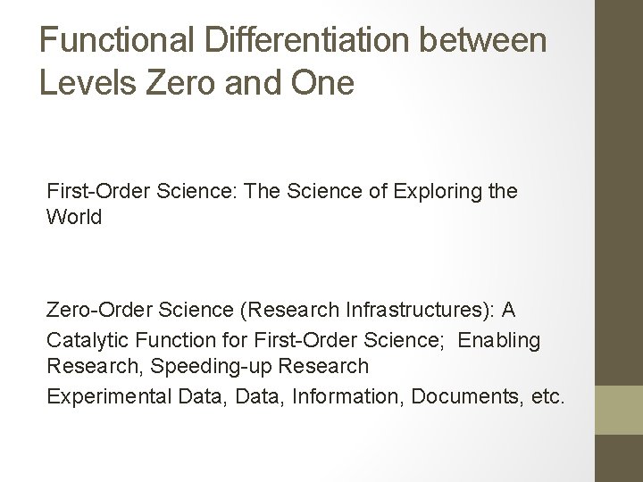 Functional Differentiation between Levels Zero and One First-Order Science: The Science of Exploring the