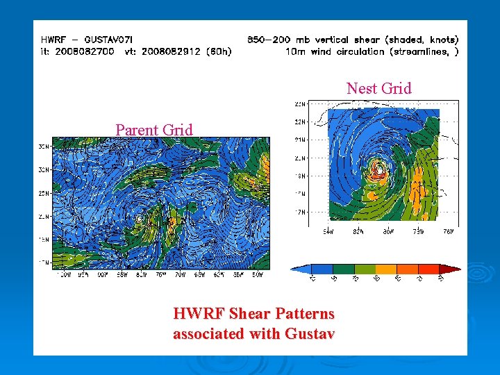 Nest Grid Parent Grid HWRF Shear Patterns associated with Gustav 