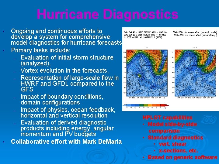 Hurricane Diagnostics • • • Ongoing and continuous efforts to develop a system for