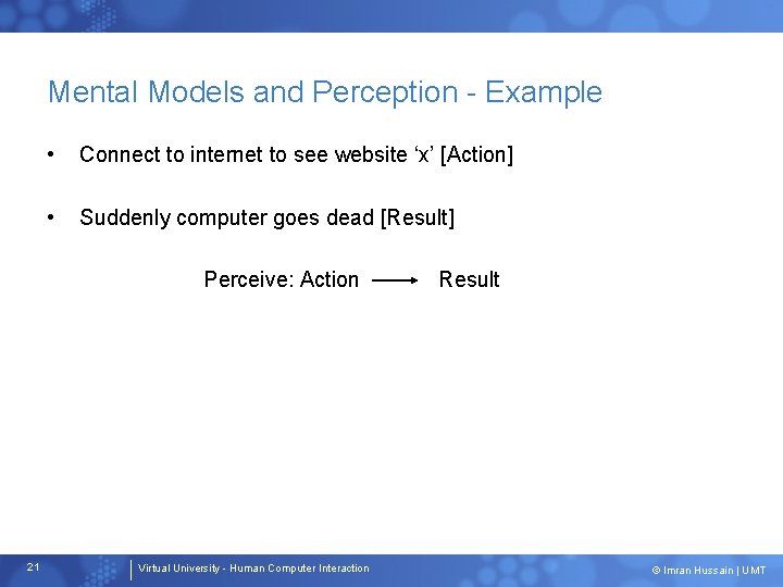 Mental Models and Perception - Example • Connect to internet to see website ‘x’