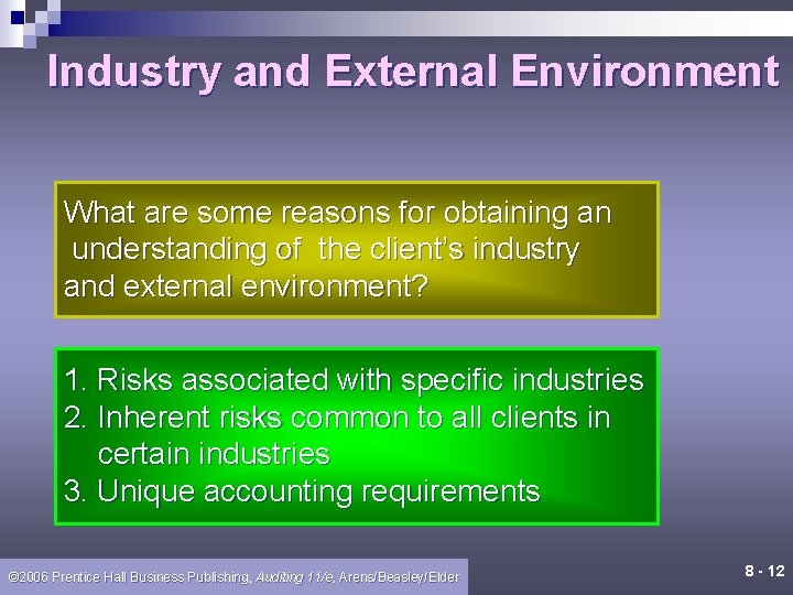 Industry and External Environment What are some reasons for obtaining an understanding of the Industry and External Environment What are some reasons for obtaining an understanding of the