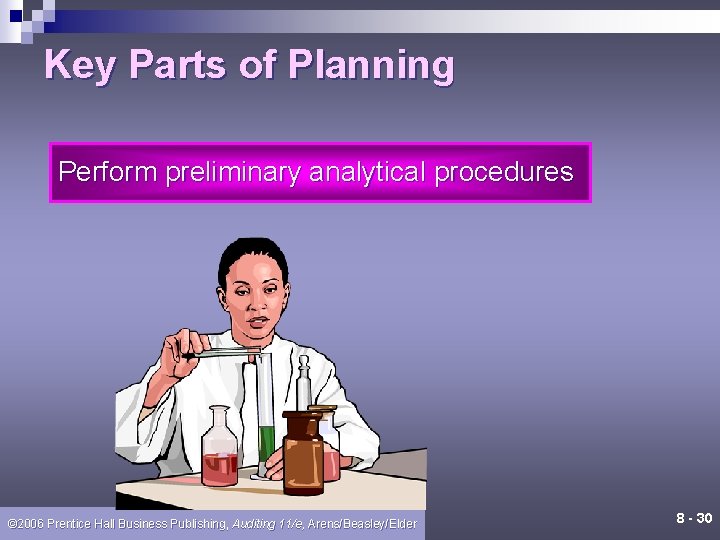 Key Parts of Planning Perform preliminary analytical procedures © 2006 Prentice Hall Business Publishing, Key Parts of Planning Perform preliminary analytical procedures © 2006 Prentice Hall Business Publishing,