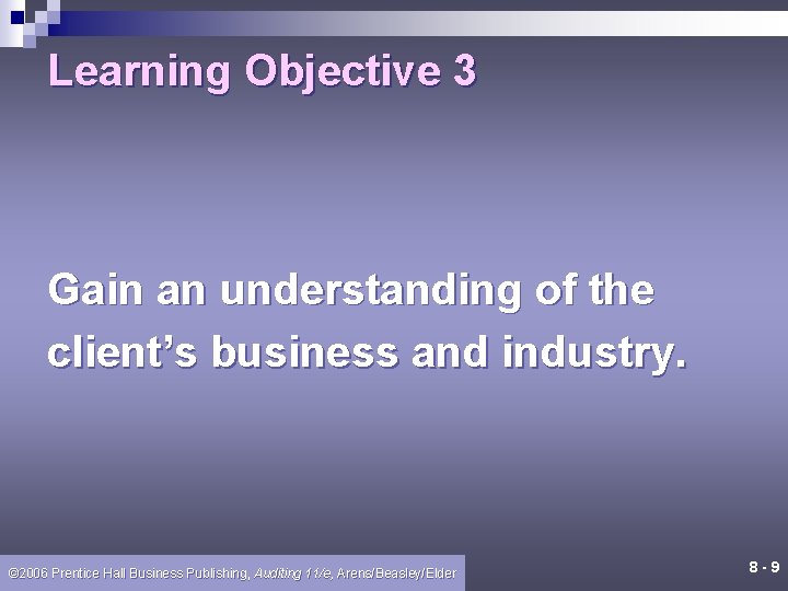 Learning Objective 3 Gain an understanding of the client’s business and industry. © 2006 Learning Objective 3 Gain an understanding of the client’s business and industry. © 2006