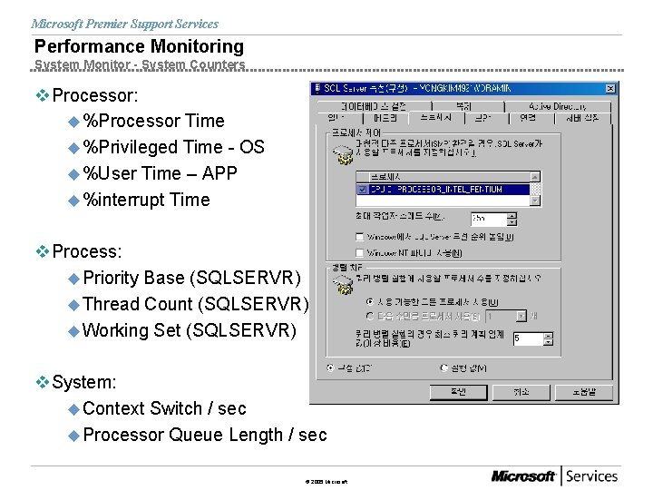 Microsoft Premier Support Services Performance Monitoring System Monitor - System Counters v. Processor: u%Processor