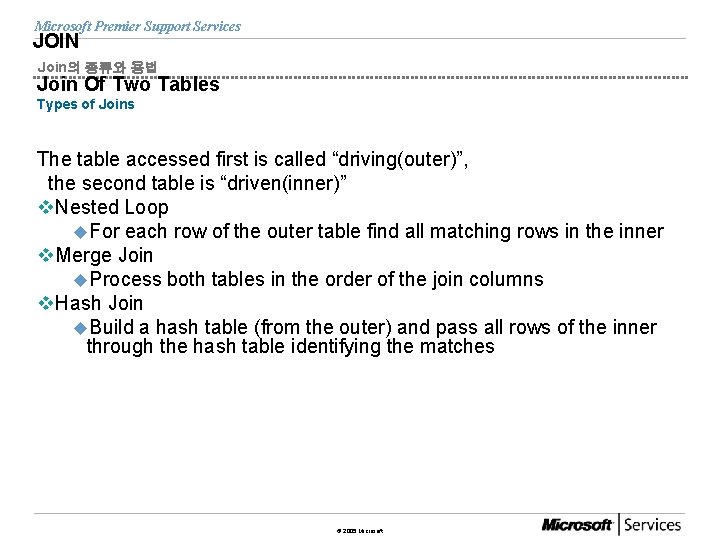 Microsoft Premier Support Services JOIN Join의 종류와 용법 Join Of Two Tables Types of