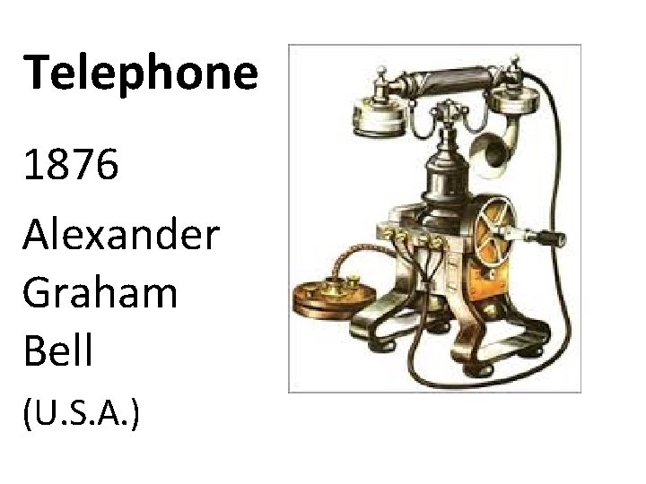 Telephone 1876 Alexander Graham Bell (U. S. A. ) 