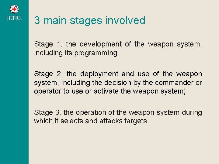 3 main stages involved Stage 1. the development of the weapon system, including its 3 main stages involved Stage 1. the development of the weapon system, including its