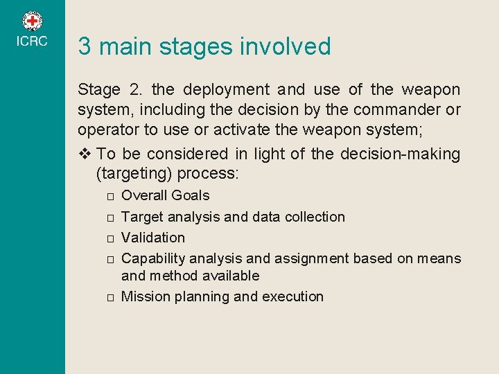 3 main stages involved Stage 2. the deployment and use of the weapon system, 3 main stages involved Stage 2. the deployment and use of the weapon system,