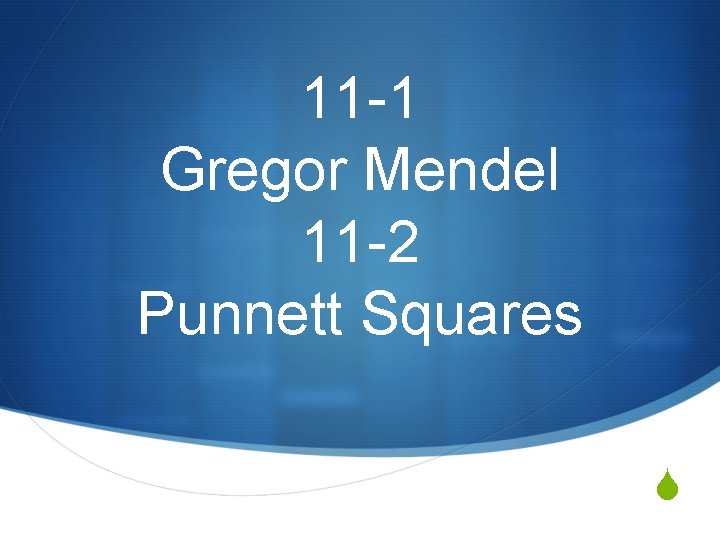 11 -1 Gregor Mendel 11 -2 Punnett Squares S 