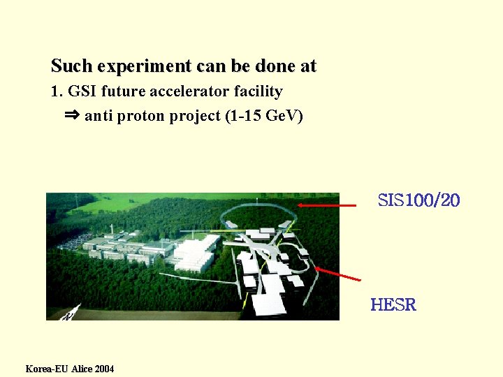 Such experiment can be done at 1. GSI future accelerator facility ⇒ anti proton