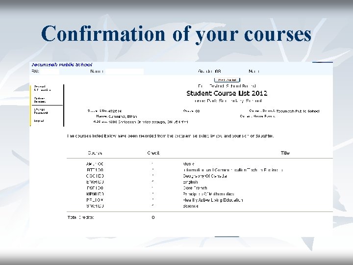 Confirmation of your courses 