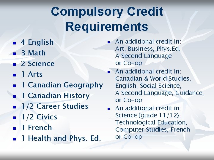 Compulsory Credit Requirements n n n n n 4 English 3 Math 2 Science