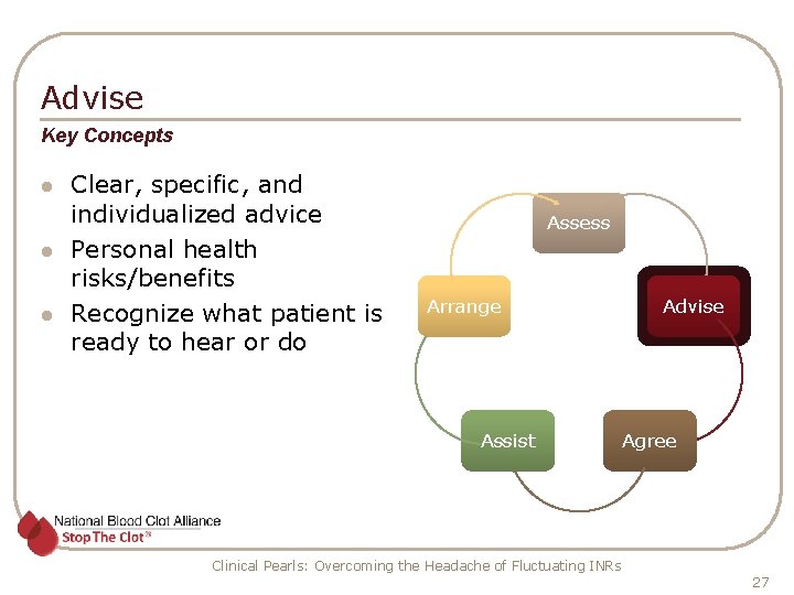 Advise Key Concepts l l l Clear, specific, and individualized advice Personal health risks/benefits