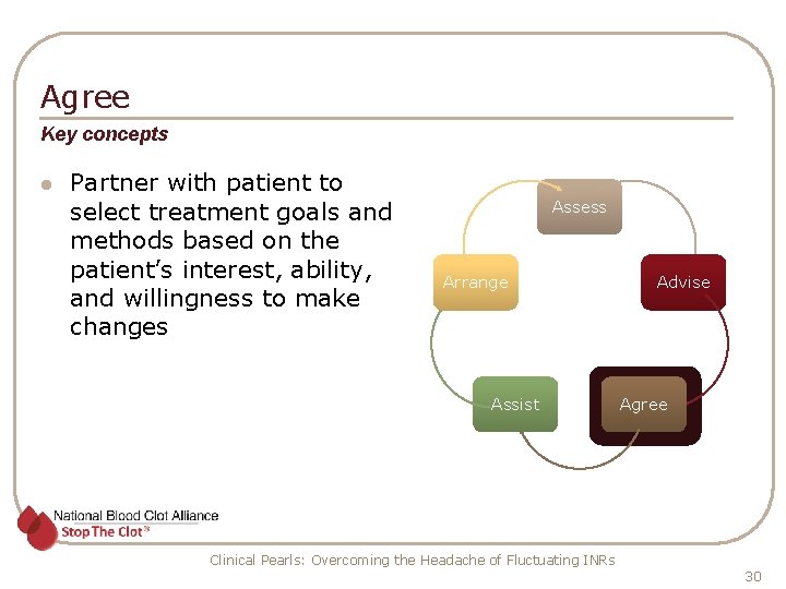 Agree Key concepts l Partner with patient to select treatment goals and methods based