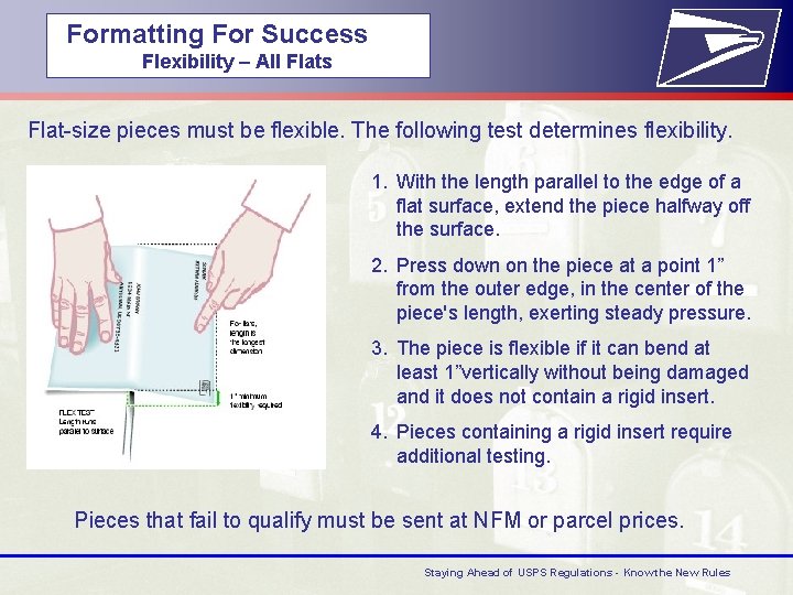  Formatting For Success Flexibility – All Flats Flat-size pieces must be flexible. The