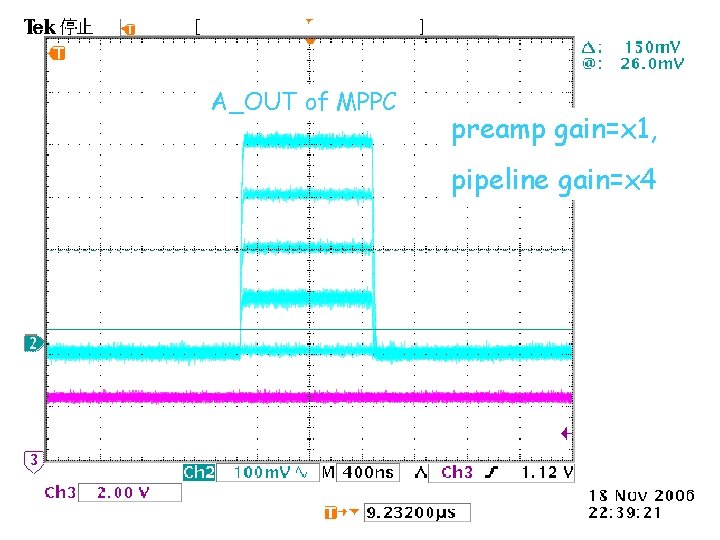 A_OUT of MPPC preamp gain=x 1, pipeline gain=x 4 