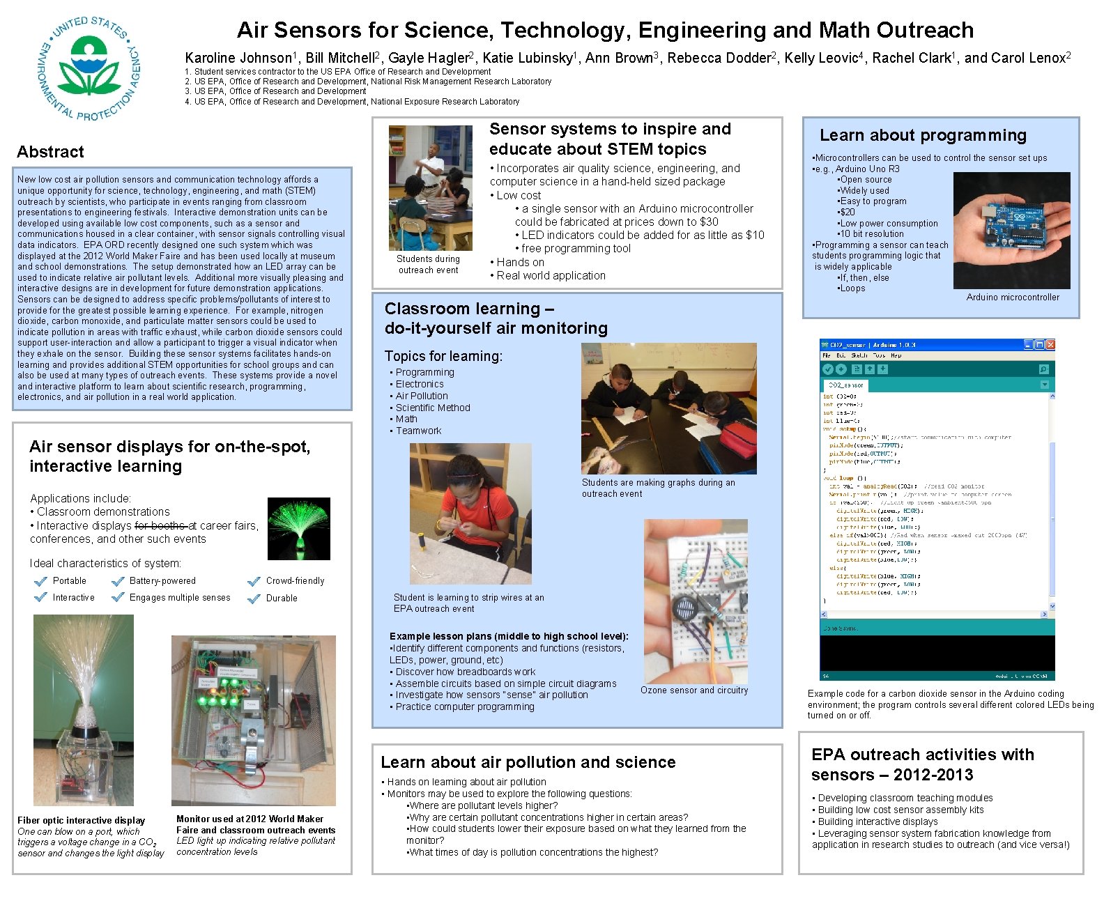 Air Sensors for Science, Technology, Engineering and Math Outreach Karoline Johnson 1, Bill Mitchell