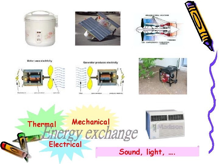 Thermal Mechanical Electrical Sound, light, …. 