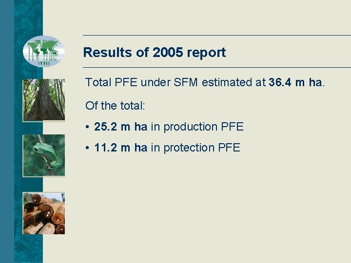 Results of 2005 report Total PFE under SFM estimated at 36. 4 m ha.