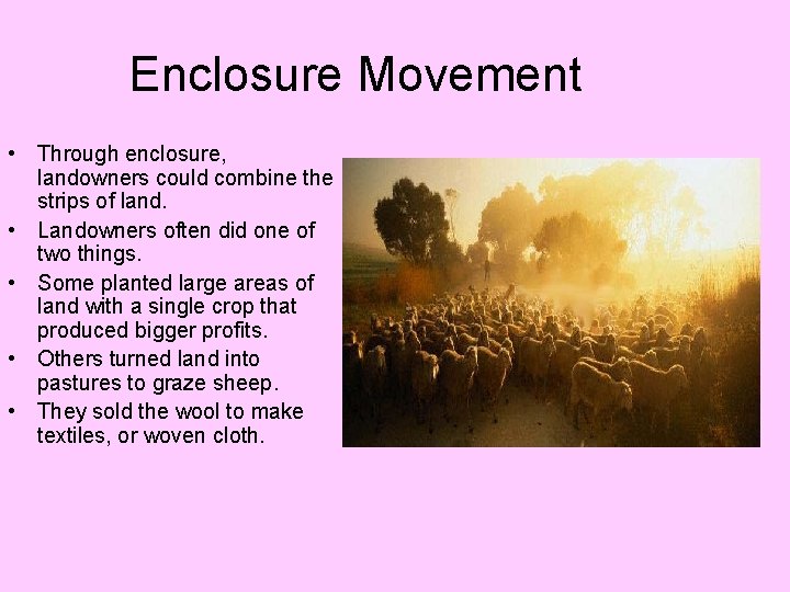 Enclosure Movement • Through enclosure, landowners could combine the strips of land. • Landowners