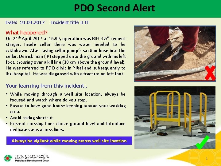 PDO Second Alert Date: 24. 04. 2017 Incident title : LTI What happened? On