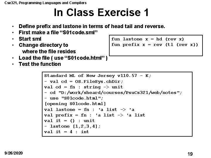 Cse 321, Programming Languages and Compilers In Class Exercise 1 • • Define prefix