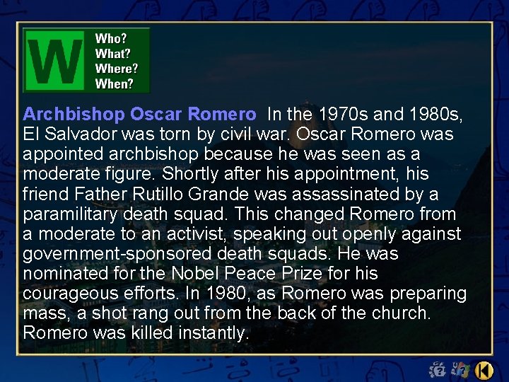 Archbishop Oscar Romero In the 1970 s and 1980 s, El Salvador was torn