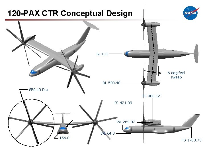 120 -PAX CTR Conceptual Design BL 0. 0 6 deg fwd sweep BL 590.