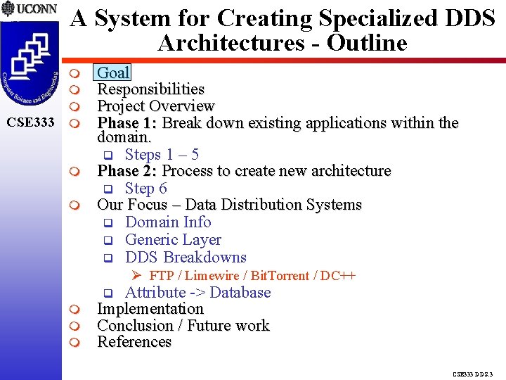 A System for Creating Specialized DDS Architectures - Outline CSE 333 Goal Responsibilities Project