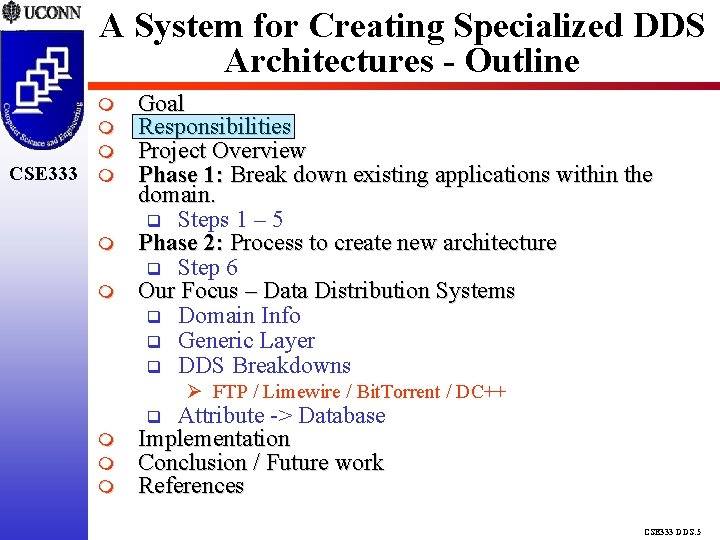 A System for Creating Specialized DDS Architectures - Outline CSE 333 Goal Responsibilities Project