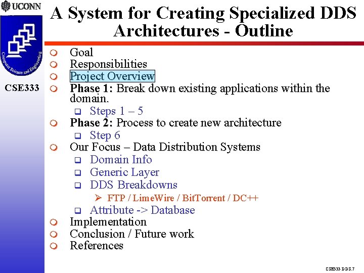 A System for Creating Specialized DDS Architectures - Outline CSE 333 Goal Responsibilities Project