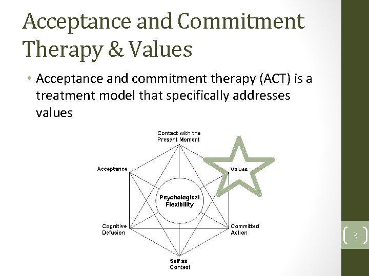 Acceptance and Commitment Therapy & Values • Acceptance and commitment therapy (ACT) is a