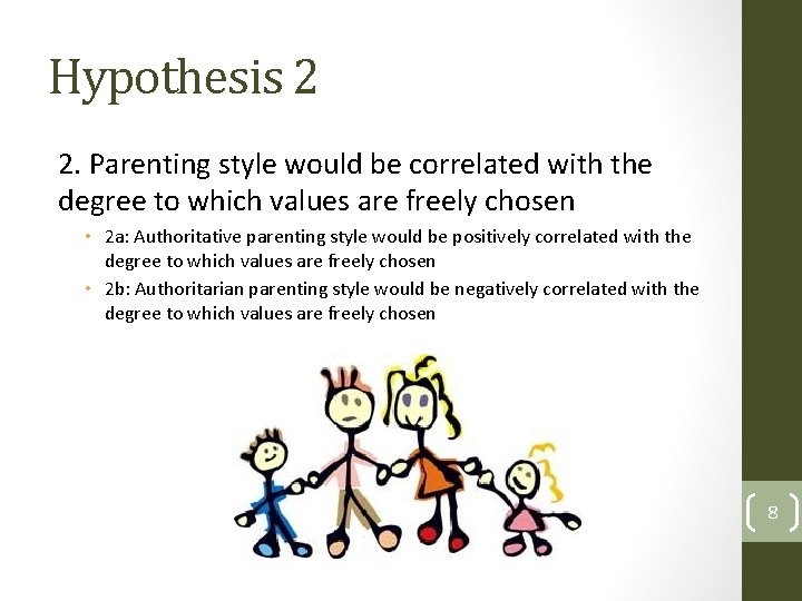 Hypothesis 2 2. Parenting style would be correlated with the degree to which values